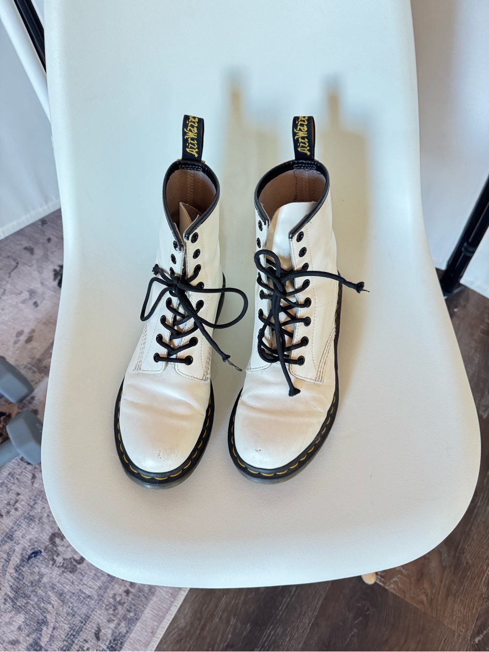 Doc Marten White Lace-Up Combat Boots with Black Trim